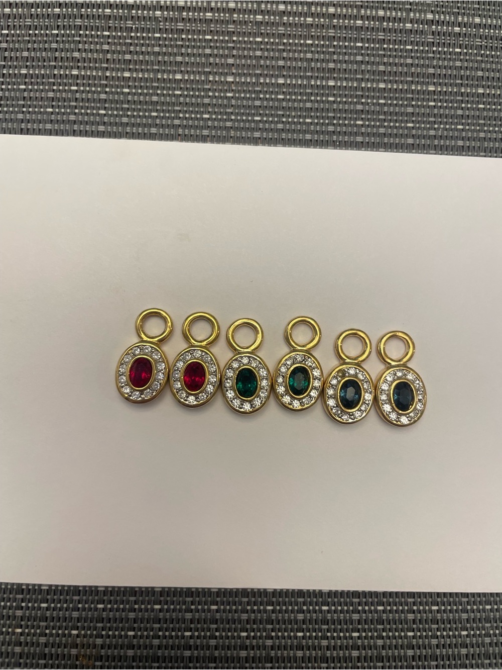 Vtg Joan Rivers Gold-Tone Oval Earrings Charms with Red, Green, and Blue Stones